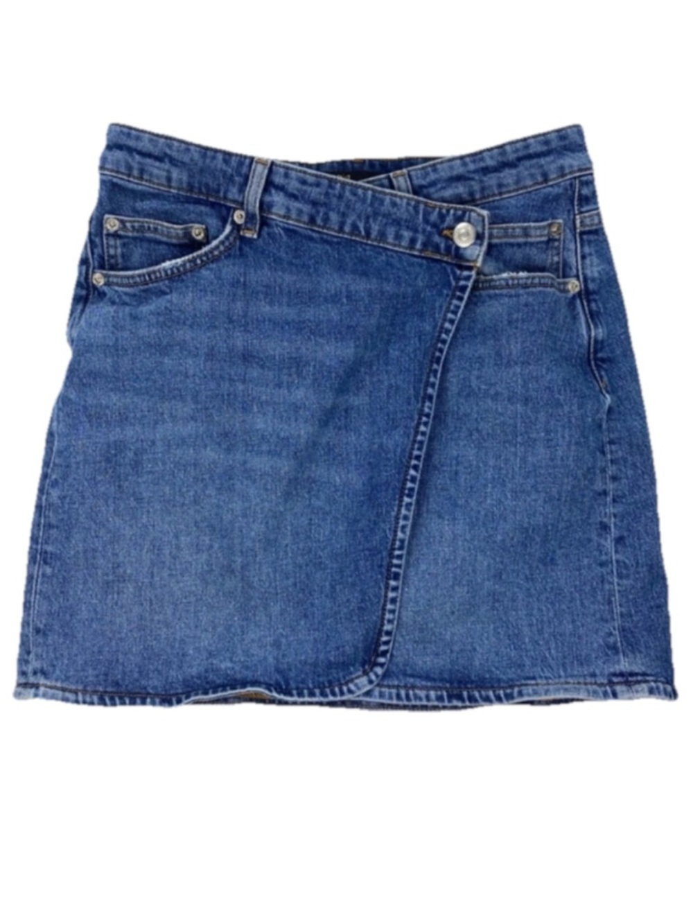 Maje Denim Asymmetrical Mini Wrap Skirt 38 US 6 Blue Luxe French Chic